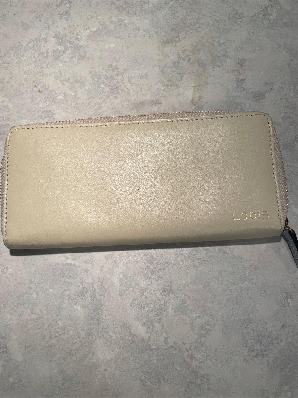 Lodis Cream Zip-Around Leather Wallet with Gold Logo